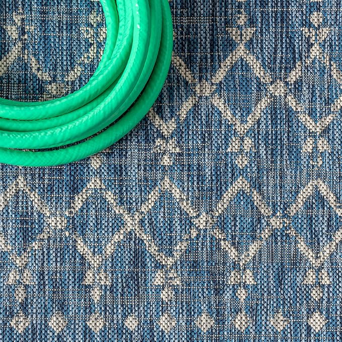 JONATHAN Y Moroccan Geometric Indoor Outdoor Runner Rug 2X20 Navy/Light Gray - Image 3
