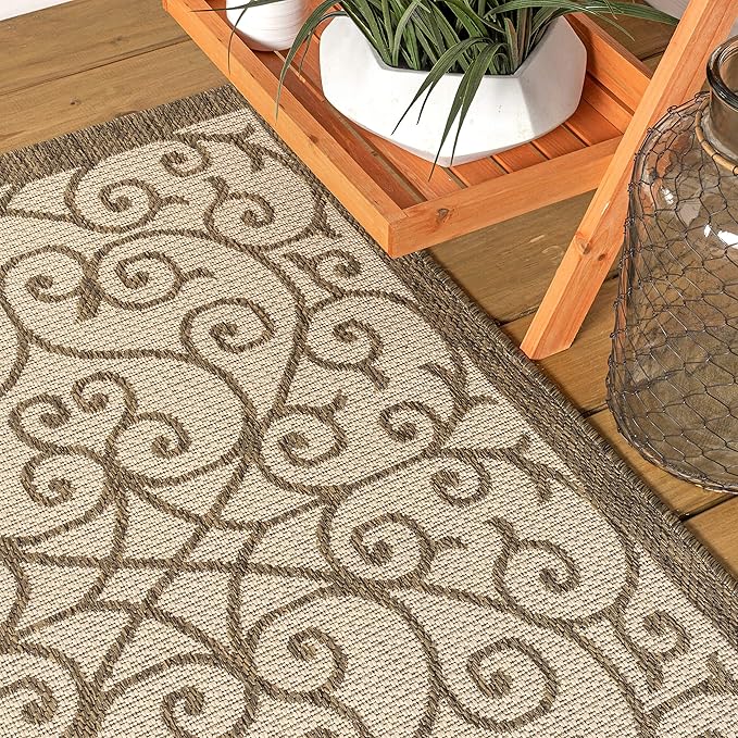 JONATHAN Y Vintage Filigree Indoor Outdoor Square Area Rug 8X8 Beige/Brown - Image 8