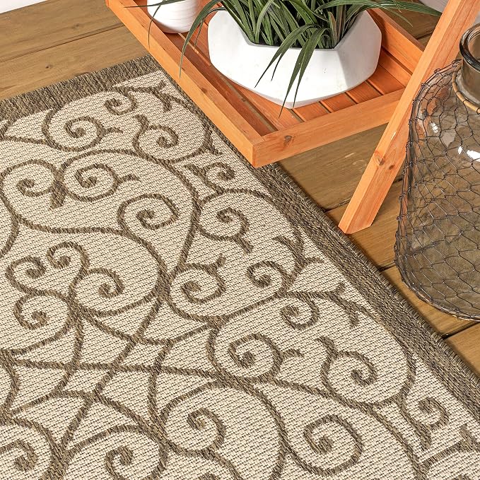 JONATHAN Y Vintage Filigree Indoor Outdoor Area Rug 4X6 Beige/Brown, Madrid - Image 7