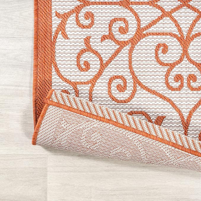 JONATHAN Y Vintage Filigree Indoor Outdoor Area Rug 4X6 Cream/Orange, Madrid - Image 4