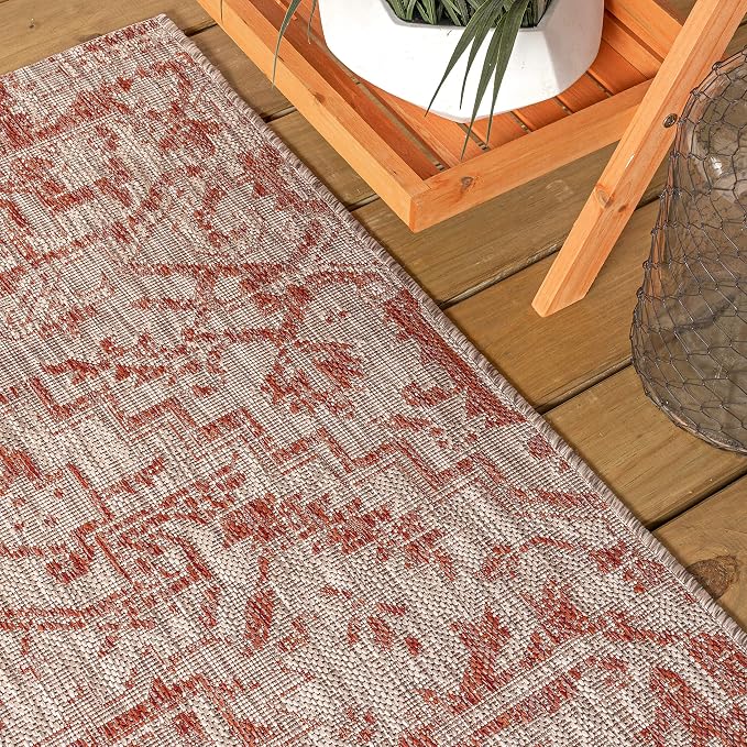 JONATHAN Y Boho Medallion Indoor Outdoor Round Area Rug 4 Ft Red/Taupe - Image 8