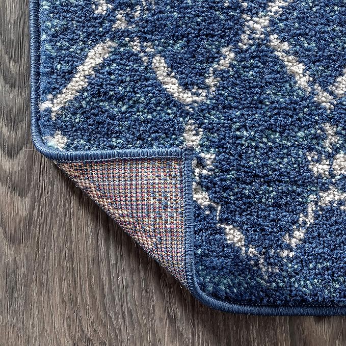 JONATHAN Y Boho Vintage Diamond Blue/White Indoor Area Rug 8X10 ft, Moroccan - Image 4