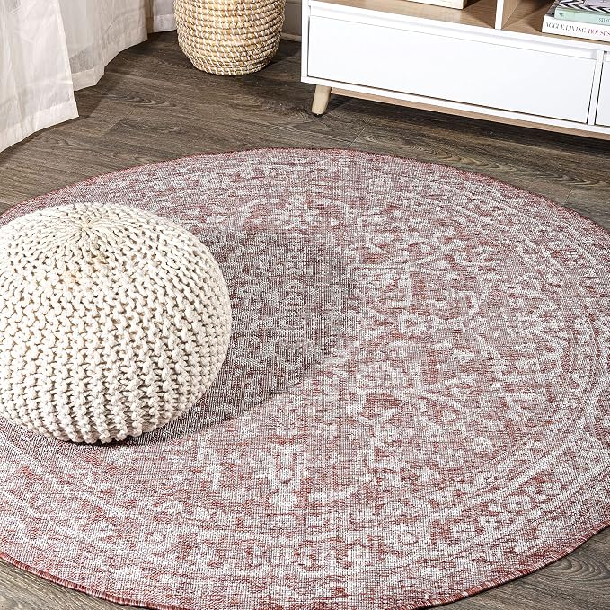 JONATHAN Y Boho Medallion Indoor Outdoor Round Area Rug 8 Ft Red/Taupe by JONATHANY