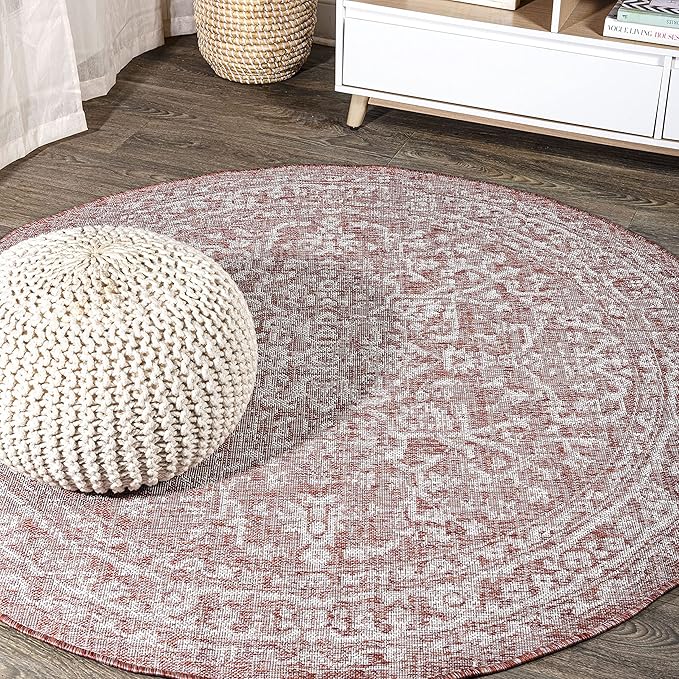 JONATHAN Y Boho Medallion Indoor Outdoor Round Area Rug 3 Ft Red/Taupe by JONATHANY