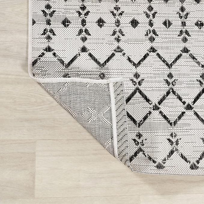 JONATHAN Y Moroccan Geometric Indoor Outdoor Area Rug 9X12 Cream/Black - Image 5