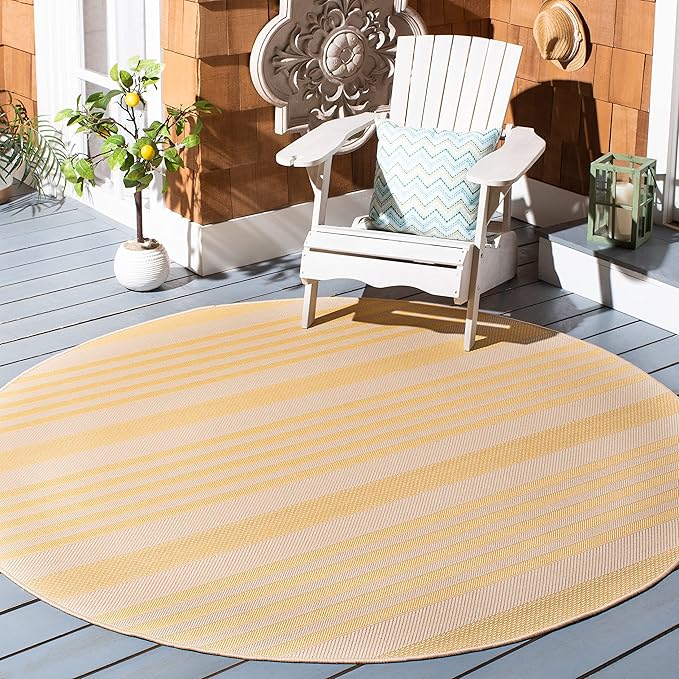 SAFAVIEH Courtyard Collection 6'7" Round Gold/Beige CY6062 Stripe Indoor/ by Unknown