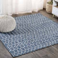 JONATHAN Y Moroccan Geometric Indoor Outdoor Square Area Rug 3X3 Navy/Light Gray by JONATHANY