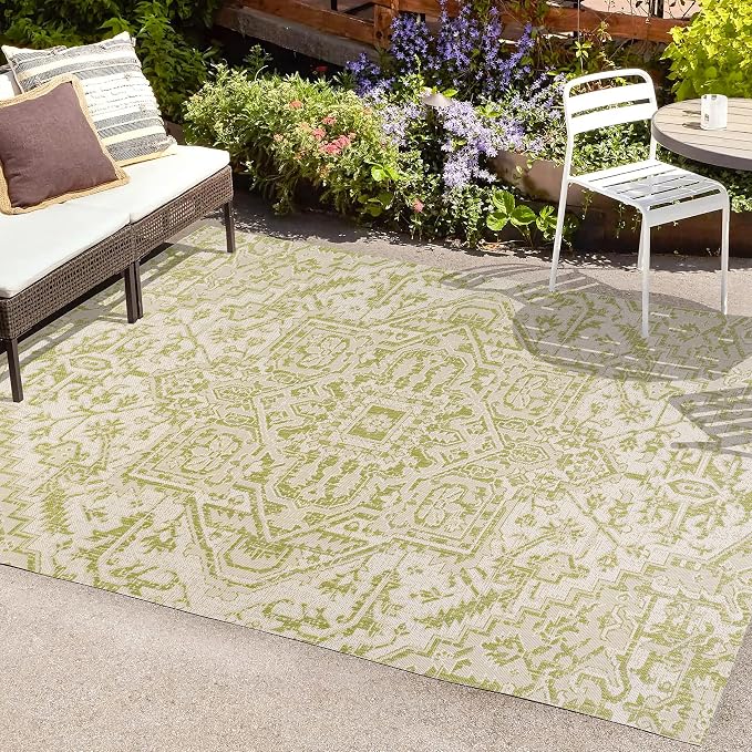 JONATHAN Y Boho Medallion Indoor Outdoor Area Rug 8X10 Cream/Green, Estrella - Image 4