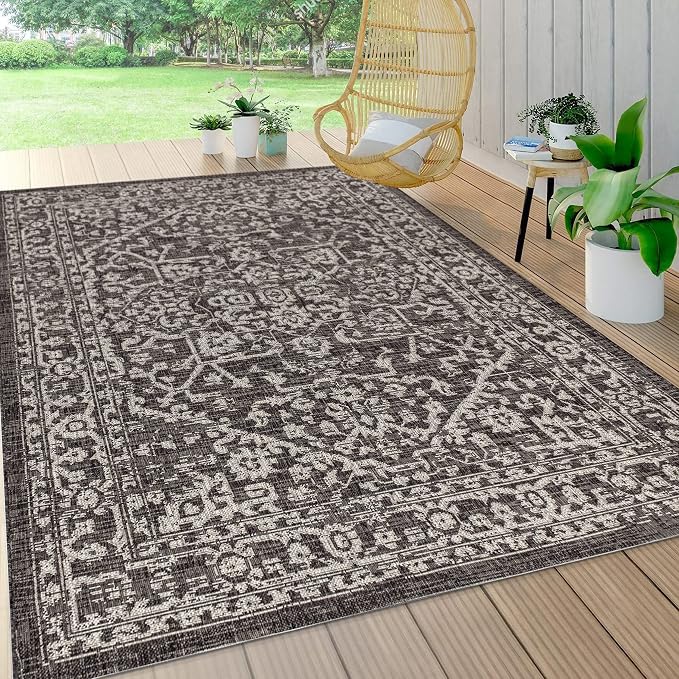 JONATHAN Y Boho Medallion Indoor Outdoor Area Rug 8X10 Black/Gray, Malta - Image 4