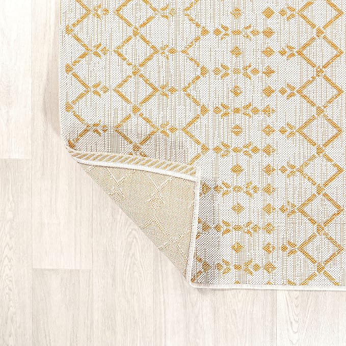 JONATHAN Y Moroccan Geometric Indoor Outdoor Round Area Rug 5 Ft Cream/Yellow - Image 3