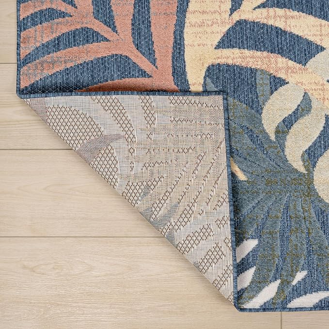 JONATHAN Y Tropics Palm Leaves Indoor Outdoor Runner Rug 2X8 Dark Blue/Multi - Image 5