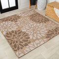JONATHAN Y Floral Textured Weave Indoor Outdoor Square Area Rug 4X4 Brown/Cream by JONATHANY