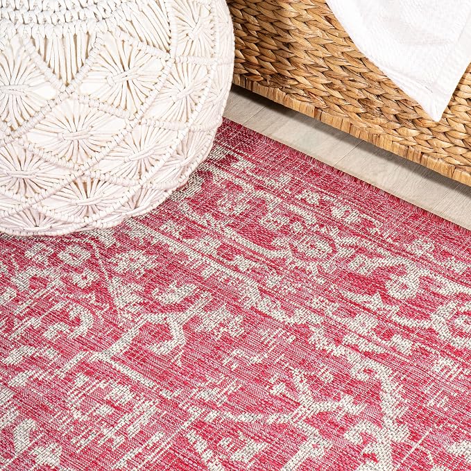 JONATHAN Y Boho Medallion Indoor Outdoor Square Area Rug 5X5 Fuchsia/Light Gray - Image 5