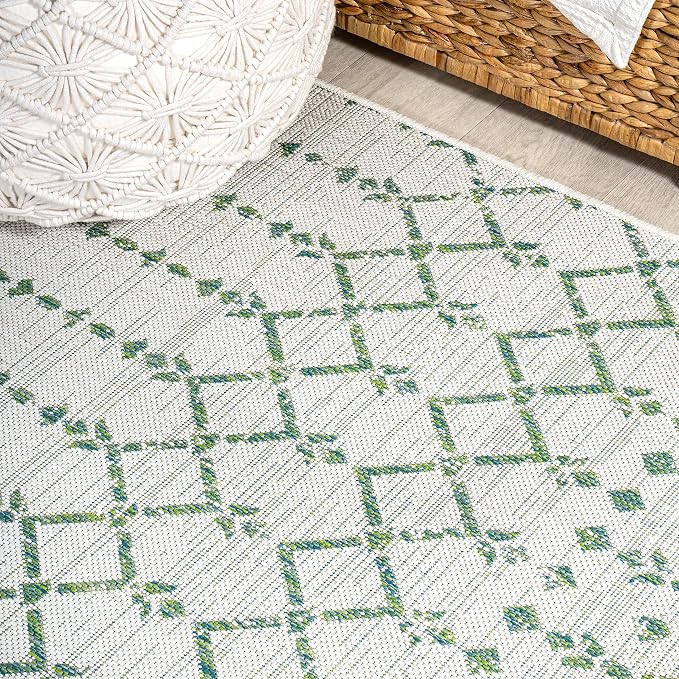 JONATHAN Y Moroccan Geometric Indoor Outdoor Square Area Rug 5X5 Green/Ivory - Image 5