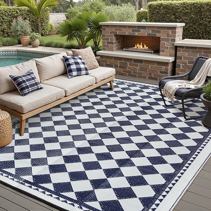 HUGEAR Outdoor Waterproof Rug 6'x9' Plastic Straw Rugs Washable Reversible by HUGEAR