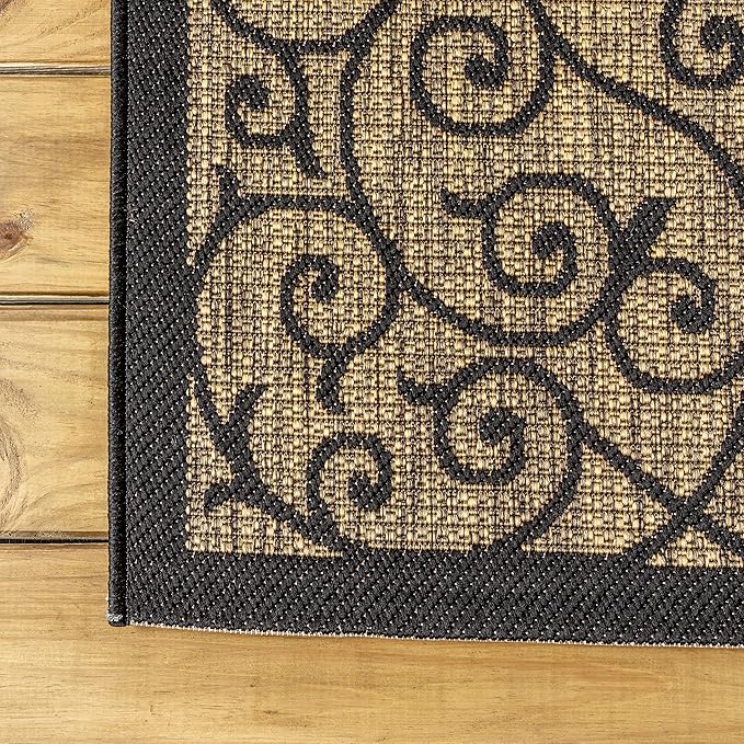 JONATHAN Y Vintage Filigree Indoor Outdoor Round Area Rug 5 Ft Black/Khaki - Image 7