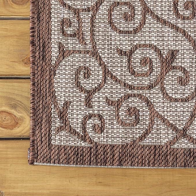 JONATHAN Y Vintage Filigree Indoor Outdoor Round Area Rug 8 Ft Taupe/Espresso - Image 7