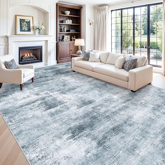12x15 Area Rug for Living Room – Large Modern Neutral Abstract Thin Washable by ZHXXUJ