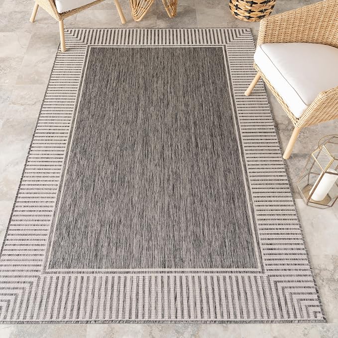 Nuloom Asha Grey/Ivory, Striped Border, Soft and Cozy, High Traffic, Easy Clean by nuLOOM