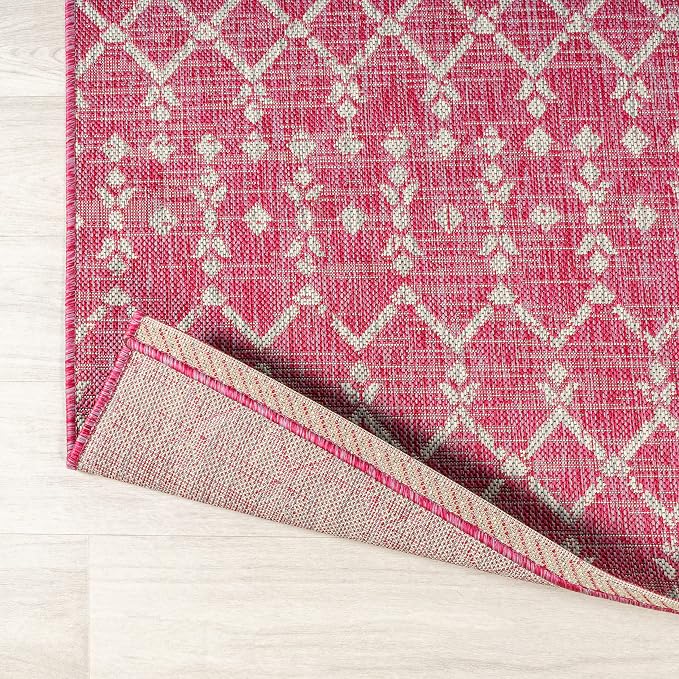 JONATHAN Y Moroccan Geometric Indoor Outdoor Area Rug 3X5 Fuchsia/Light Gray - Image 5