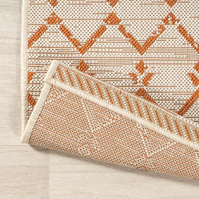 JONATHAN Y Moroccan Geometric Indoor Outdoor Area Rug 9X12 Cream/Orange - Image 5