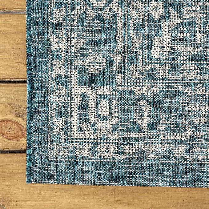 JONATHAN Y Boho Medallion Indoor Outdoor Square Area Rug 5X5 Teal/Gray - Image 7