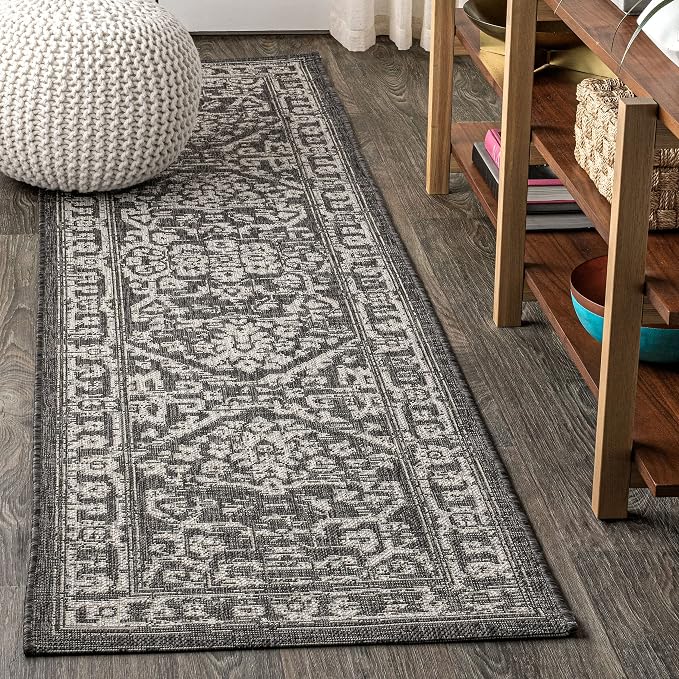 JONATHAN Y Boho Medallion Indoor Outdoor Runner Rug 2X10 Black/Gray, Malta by JONATHANY
