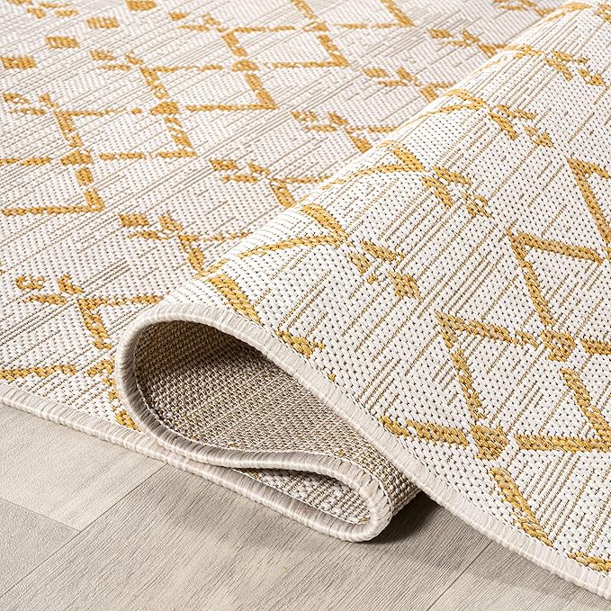 JONATHAN Y Moroccan Geometric Indoor Outdoor Area Rug 4X6 Cream/Yellow - Image 6