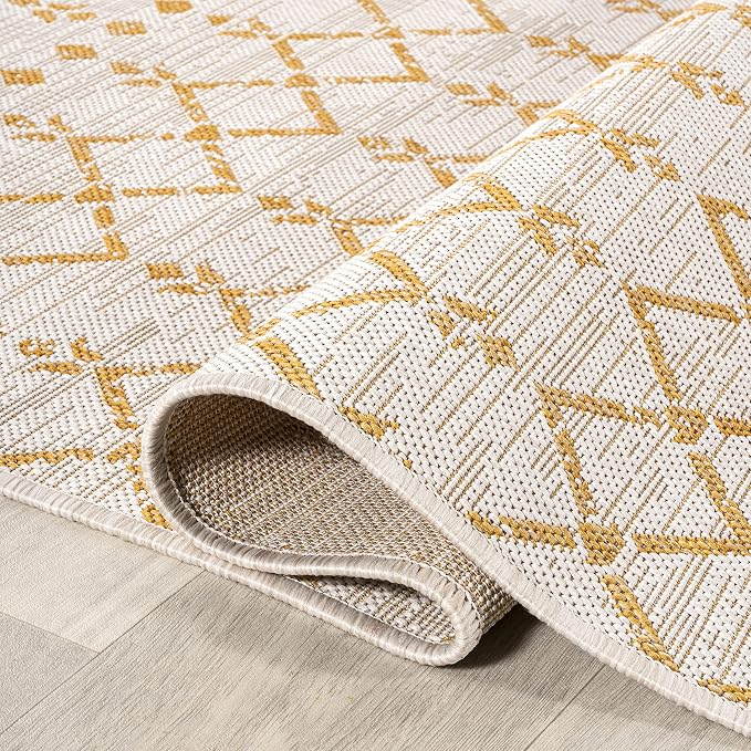 JONATHAN Y Moroccan Geometric Indoor Outdoor Area Rug 5X8 Cream/Yellow - Image 6