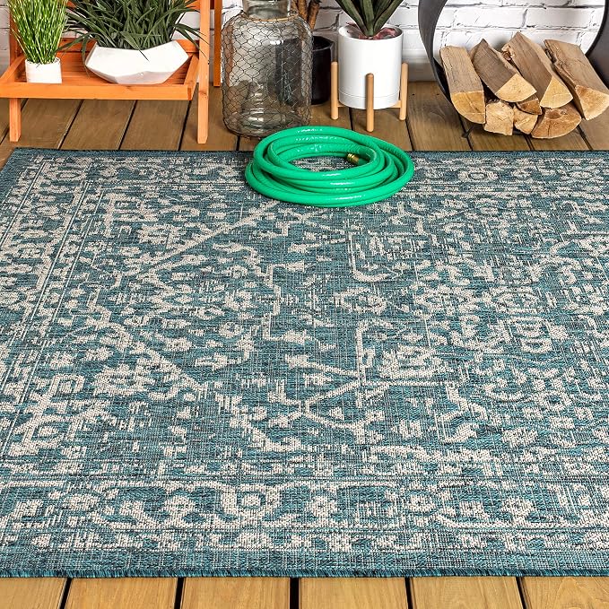 JONATHAN Y Boho Medallion Indoor Outdoor Area Rug 3X5 Teal/Gray, Malta Textured - Image 10