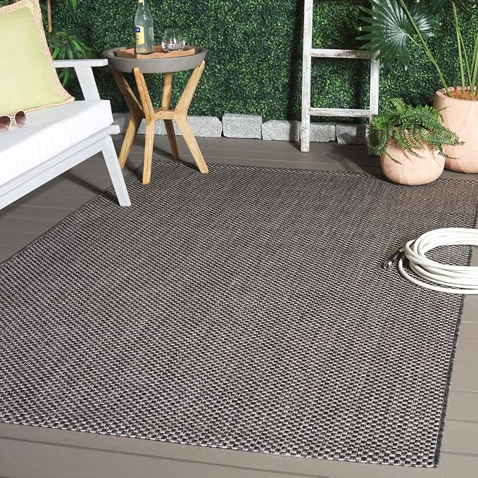 SAFAVIEH Courtyard Collection 5'3" x 7'7" Black/Beige CY8521 Indoor/ Outside - Image 9