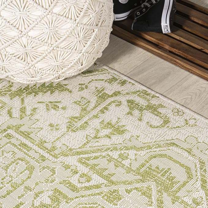 JONATHAN Y Boho Medallion Indoor Outdoor Square Area Rug 5X5 Cream/Green - Image 3