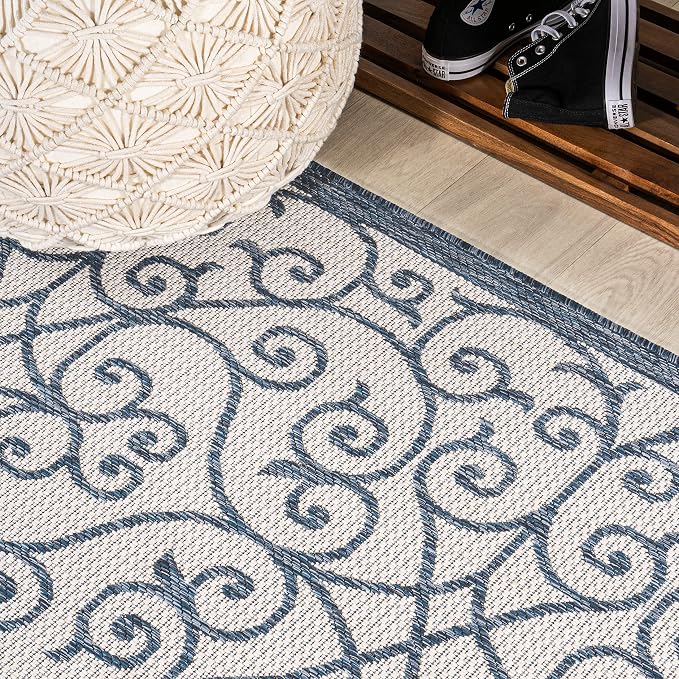 JONATHAN Y Vintage Filigree Indoor Outdoor Runner Rug 2X8 Blue/Cream, Madrid - Image 5