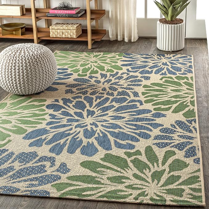 JONATHAN Y Floral Textured Weave Indoor Outdoor Area Rug 4X6 Navy/Green - Image 3