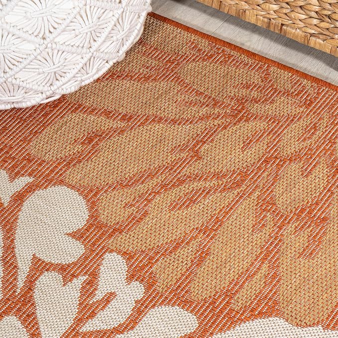 JONATHAN Y Floral Textured Weave Indoor Outdoor Runner Rug 2X10 Orange/Cream - Image 3