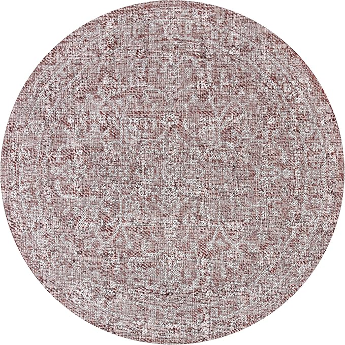 JONATHAN Y Boho Medallion Indoor Outdoor Round Area Rug 8 Ft Red/Taupe - Image 8