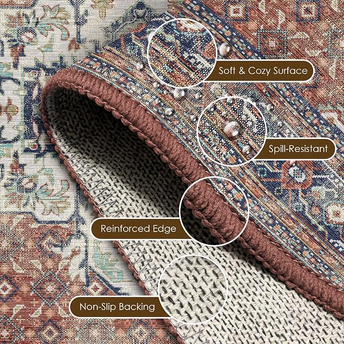 Washable Area Rug 5' x 7' Vintage Traditional Persian Mat - Image 6