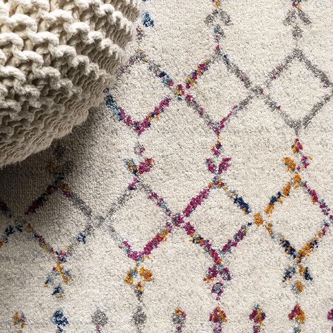 JONATHAN Y Boho Vintage Diamond Ivory/Multi Round Area Rug 5 ft, Moroccan Hype - Image 3