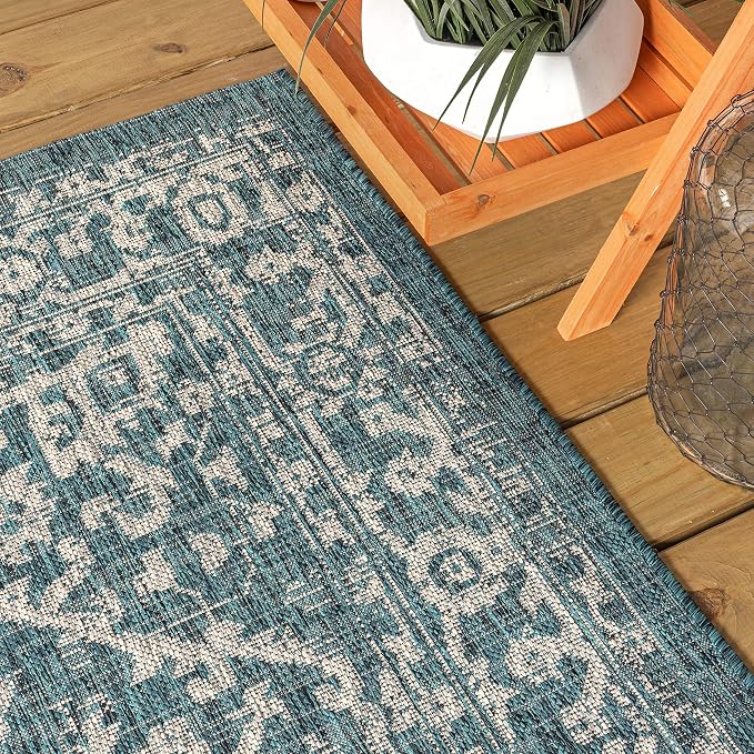 JONATHAN Y Boho Medallion Indoor Outdoor Square Area Rug 6X6 Teal/Gray - Image 7