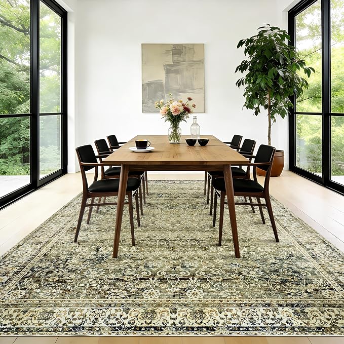 Olive and Tan Area Rugs Washable Rug - Image 5