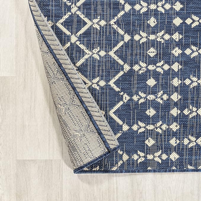 JONATHAN Y Moroccan Geometric Indoor Outdoor Area Rug 5X8 Navy/Beige, Ourika - Image 5