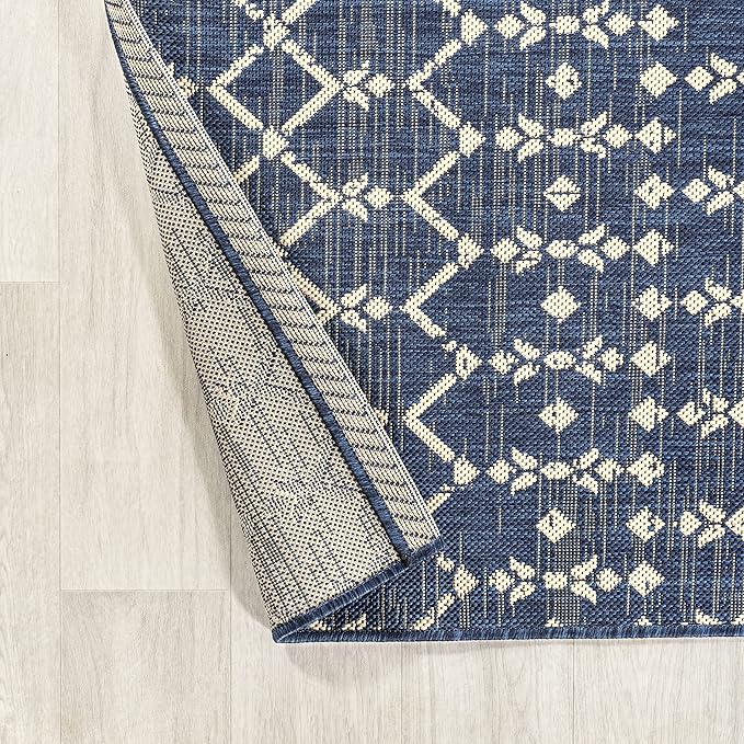 JONATHAN Y Moroccan Geometric Indoor Outdoor Square Area Rug 3X3 Navy/Beige - Image 4