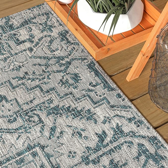 JONATHAN Y Boho Medallion Indoor Outdoor Square Area Rug 4X4 Teal/Gray - Image 7