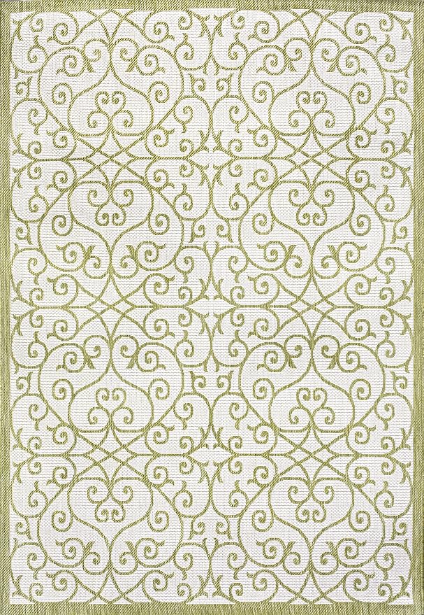 JONATHAN Y Vintage Filigree Indoor Outdoor Area Rug 9X12 Green/Cream, Madrid - Image 9