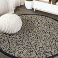 JONATHAN Y Vintage Filigree Indoor Outdoor Round Area Rug 5 Ft Black/Khaki by JONATHANY