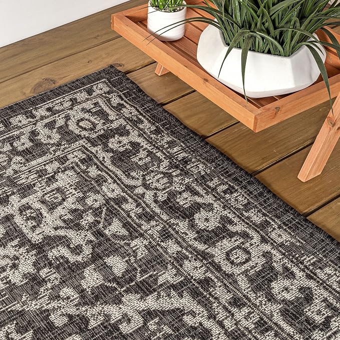 JONATHAN Y Boho Medallion Indoor Outdoor Square Area Rug 4X4 Black/Gray - Image 8