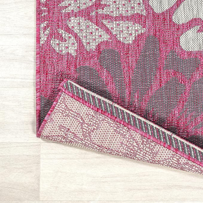 JONATHAN Y Floral Textured Weave Indoor Outdoor Runner Rug 2X10 Fuchsia/Light - Image 5