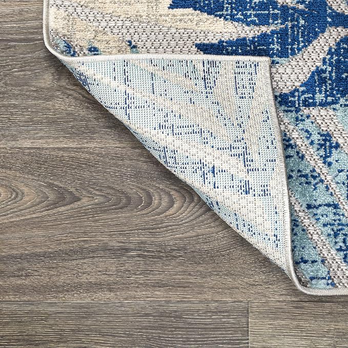 JONATHAN Y Tropics Palm Leaves Indoor Outdoor Round Area Rug 5 Ft Gray/Blue - Image 6