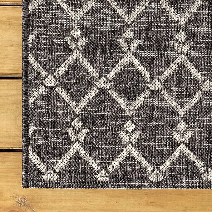 JONATHAN Y Moroccan Geometric Indoor Outdoor Round Area Rug 9 Ft Black/Gray - Image 7