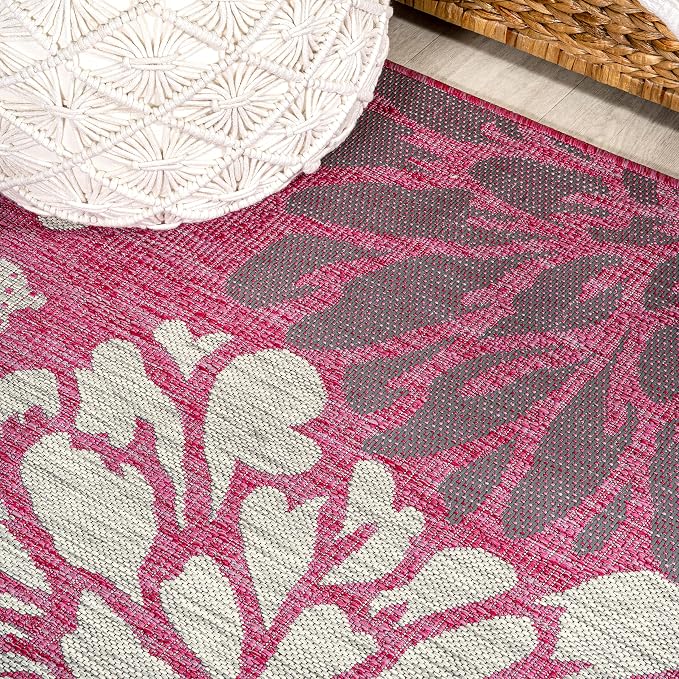 JONATHAN Y Floral Textured Weave Indoor Outdoor Runner Rug 2X10 Fuchsia/Light - Image 3